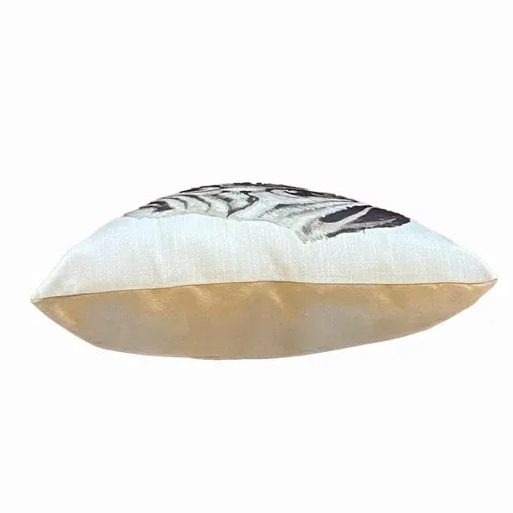 Square Cushion with Pug Print - Cream, Suede