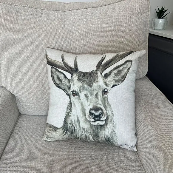 Square Cushion with Stag Print - Grey, Polyester image