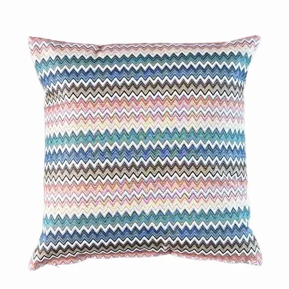 Square Cushion with Zig Zag Print - Multicolor