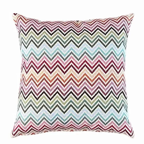 Square Cushion with Zig Zag Print - Multicolor