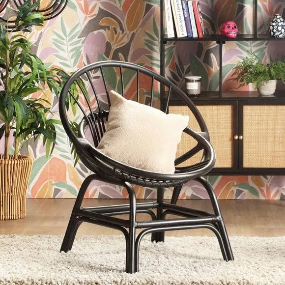 Moon Rattan Chair - Black, Natural Rattan