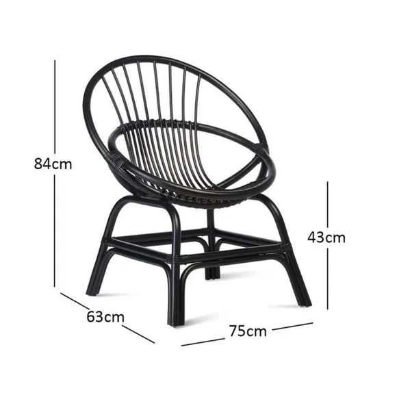 Moon Rattan Chair - Black, Natural Rattan