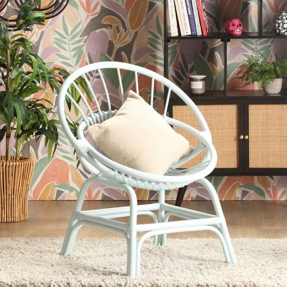 Moon Rattan Chair - Blue, Natural Rattan