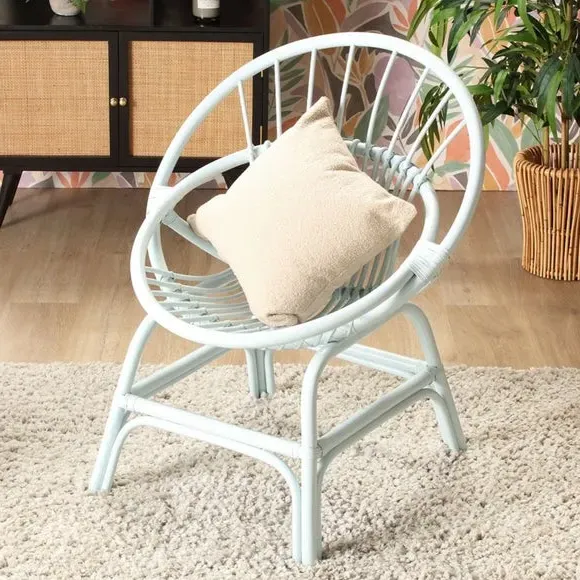 Moon Rattan Chair - Blue, Natural Rattan