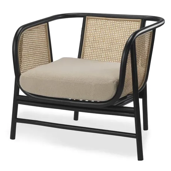 Rattan Chair with Boucle Cushion - Black