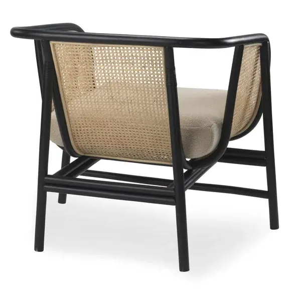 Rattan Chair with Boucle Cushion - Black