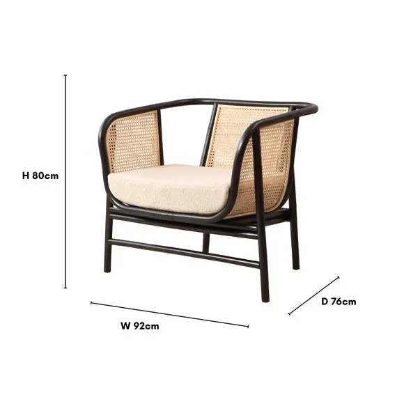 Rattan Chair with Boucle Cushion - Black
