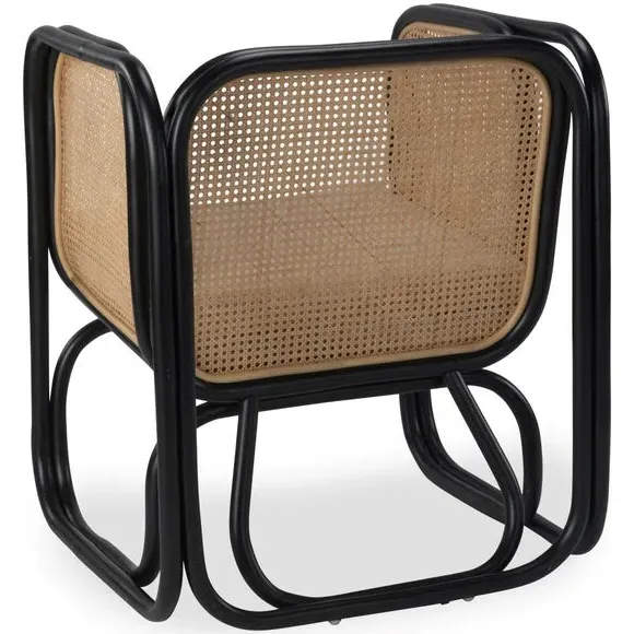 Rattan Chair with Boucle Cushion - Black, Rattan