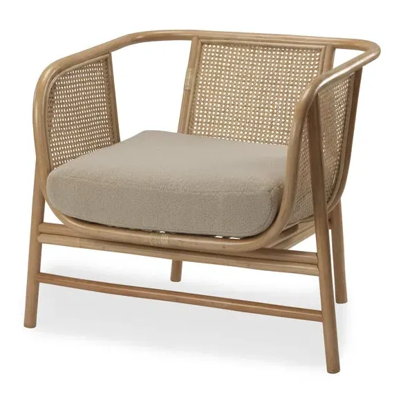 Rattan Chair with Boucle Cushion - Natural
