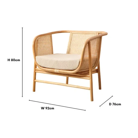 Rattan Chair with Boucle Cushion - Natural