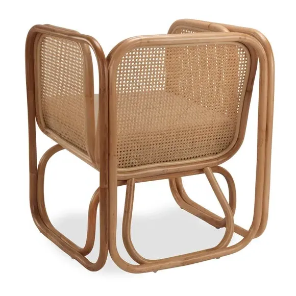 Rattan Chair with Boucle Cushion - Natural, Rattan