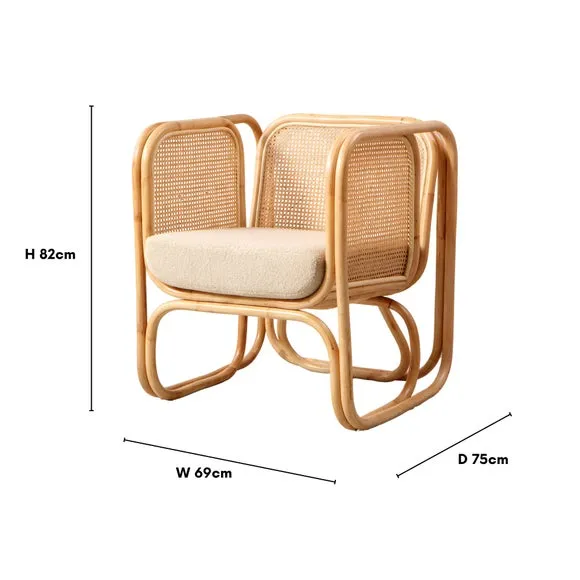 Rattan Chair with Boucle Cushion - Natural, Rattan