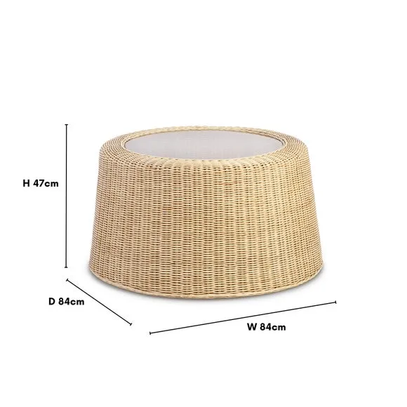Round Coffee Table with Glass Top - Natural, Rattan