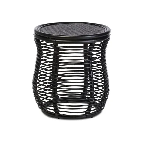 Round Side Table - Black, Rattan