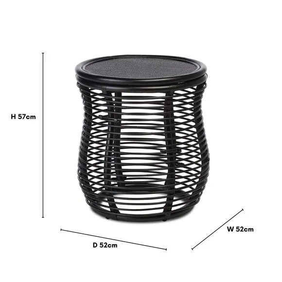 Round Side Table - Black, Rattan