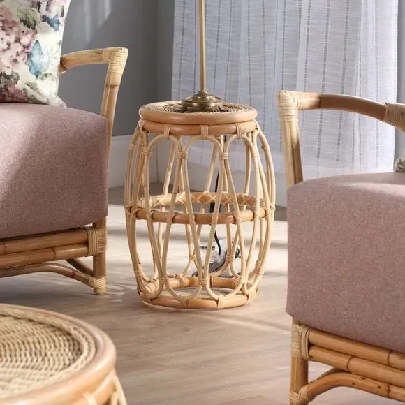 Round Side Table - Natural, Rattan