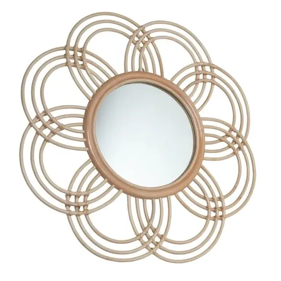 Round Wall Mirror Flower Frame - Natural, Rattan