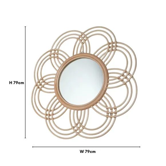 Round Wall Mirror Flower Frame - Natural, Rattan