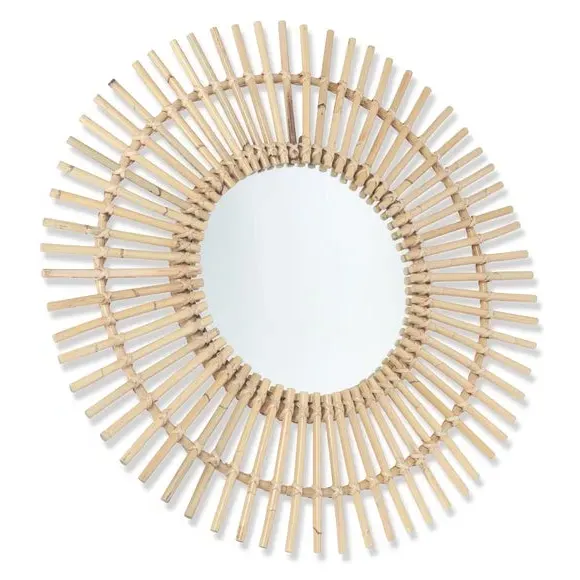 Round Wall Mirror Starburst Design - Natural Rattan