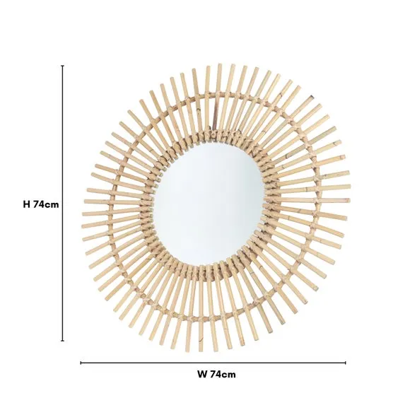 Round Wall Mirror Starburst Design - Natural Rattan
