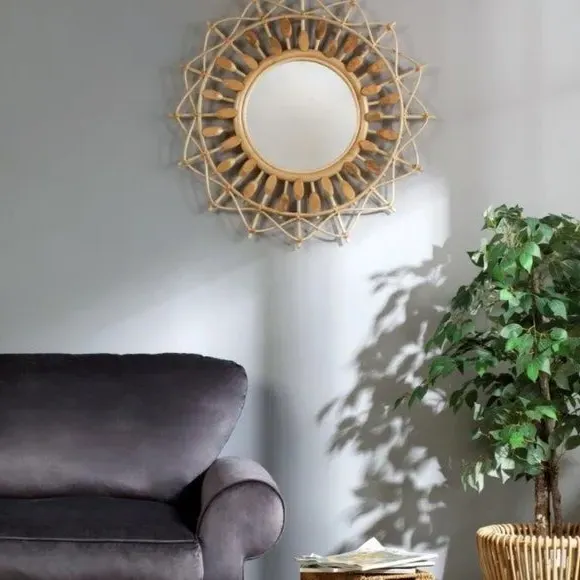 Round Wall Mirror with Woven Frame - Natural, Rattan