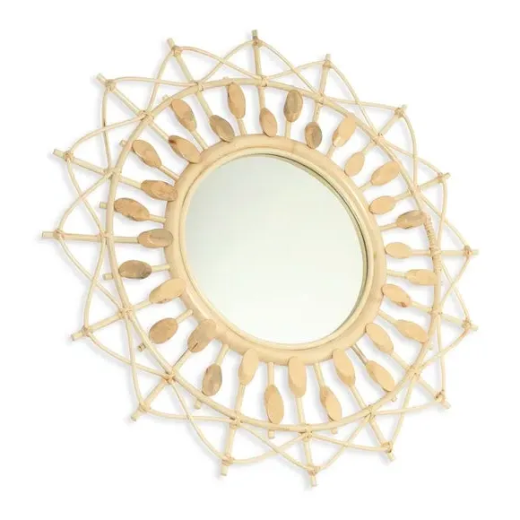 Round Wall Mirror with Woven Frame - Natural, Rattan