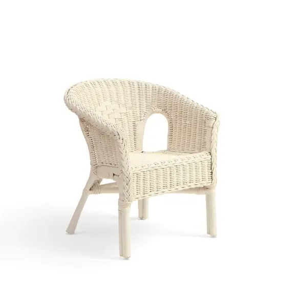 Small Wicker Chair Stackable - White, Rattan