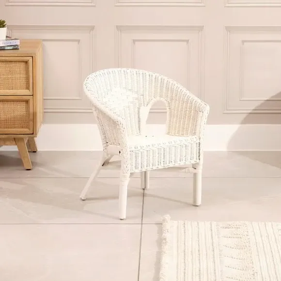 Small Wicker Chair Stackable - White, Rattan