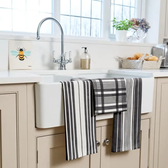 3-Pack Tea Towels Extra Large - Black, Cotton