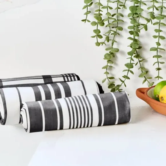 3-Pack Tea Towels Extra Large - Black, Cotton