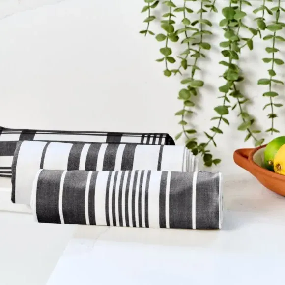 3-Pack Tea Towels Extra Large - Black, Cotton