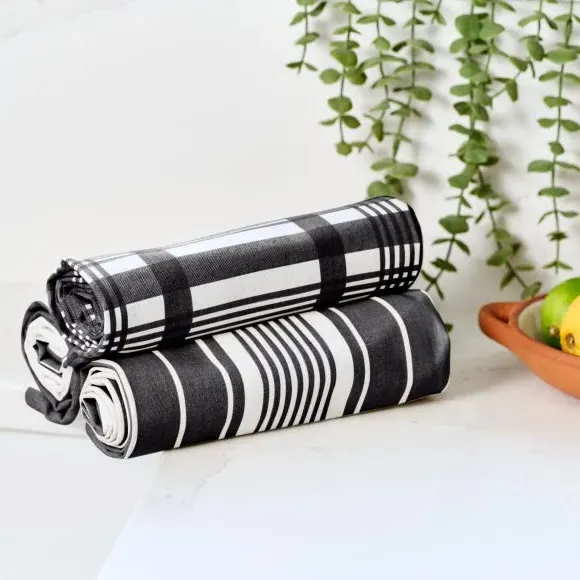 3-Pack Tea Towels Extra Large - Black, Cotton