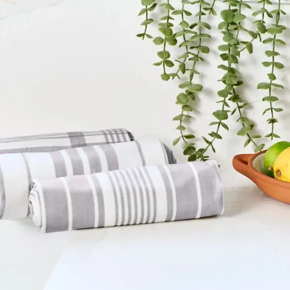 3-Pack Tea Towels Extra Large - Grey, Cotton