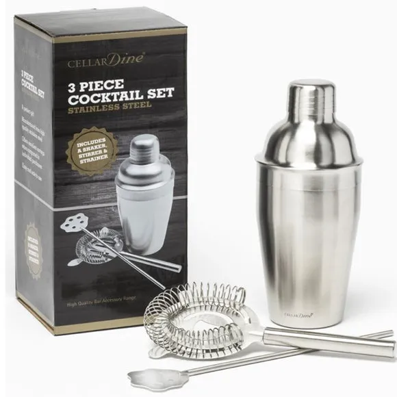 3-Piece Bar Set with Shaker - Silver, Steel