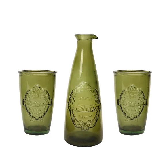 3-Piece Carafe Set with Tumblers - Green, Glass image