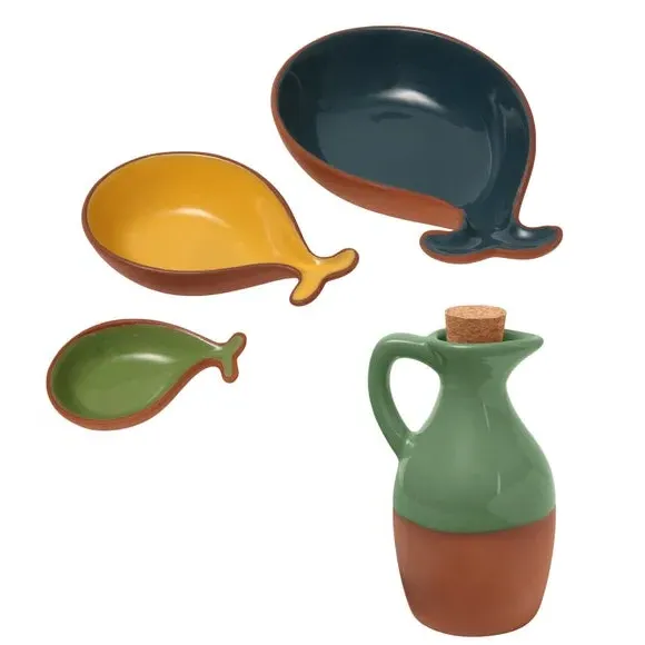 3-Piece Fish Tapas Set with Oil Drizzler - Green