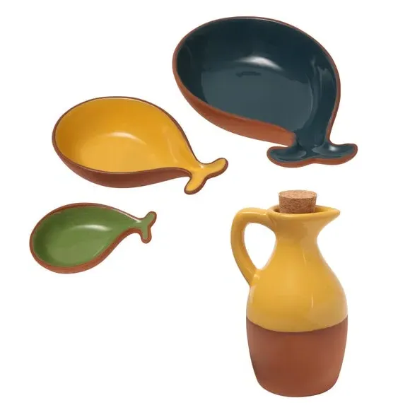 3-Piece Fish Tapas Set with Oil Drizzler - Ochre