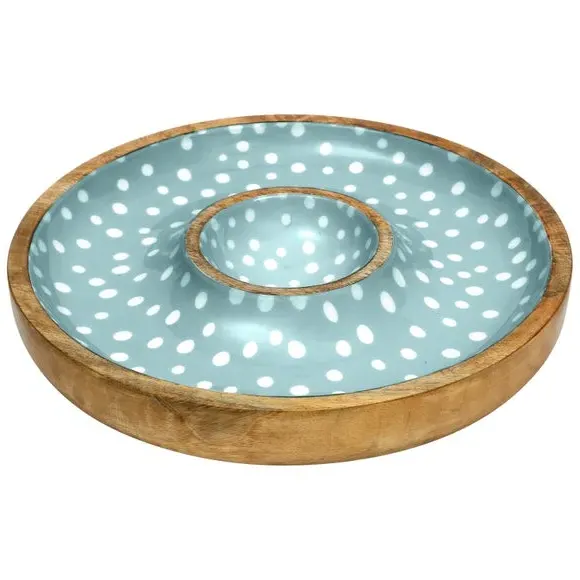Chip and Dip Bowl with Inner Well - Duck Egg, Wood