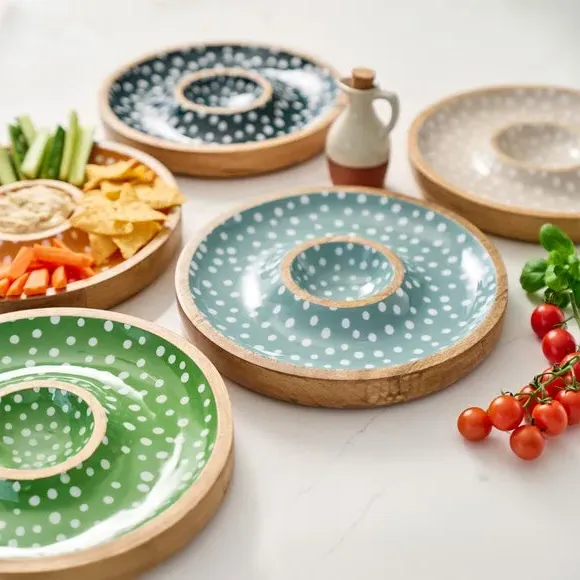 Chip and Dip Bowl with Inner Well - Duck Egg, Wood image