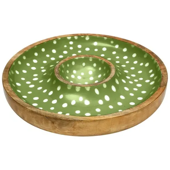 Chip and Dip Bowl with Inner Well - Green, Mango Wood