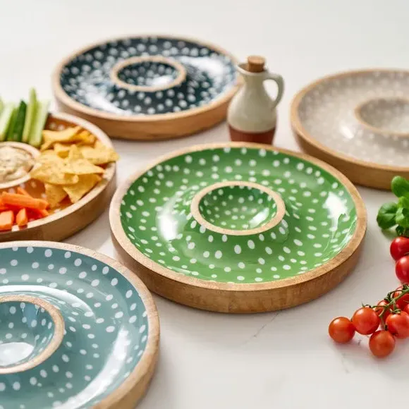 Chip and Dip Bowl with Inner Well - Green, Mango Wood
