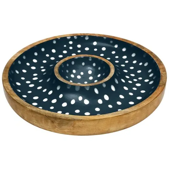 Chip and Dip Bowl with Inner Well - Ink, Mango Wood