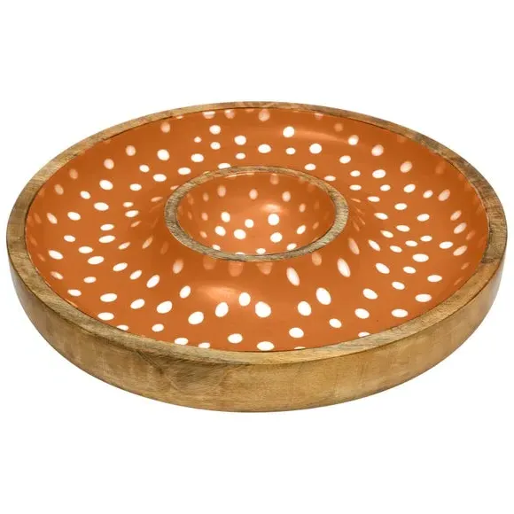 Chip and Dip Bowl with Inner Well - Ochre, Mango Wood