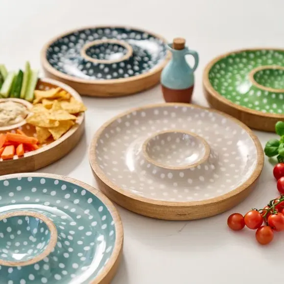 Chip and Dip Bowl with Inner Well - Stone, Mango Wood