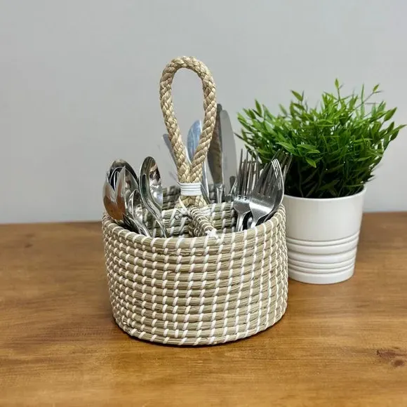 Cutlery Caddy with Handle - Natural, Seagrass image
