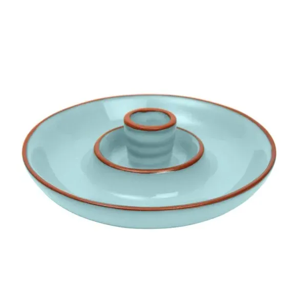 Glazed Olive Dish with Pip Well - Duck Egg, Terracotta