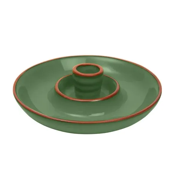 Glazed Olive Dish with Pip Well - Green, Terracotta