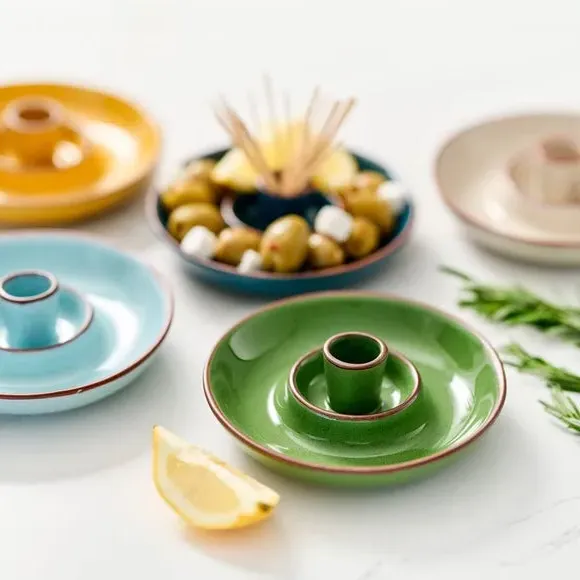 Glazed Olive Dish with Pip Well - Green, Terracotta