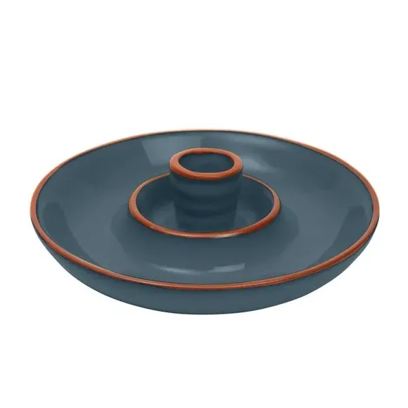 Glazed Olive Dish with Pip Well - Ink, Terracotta