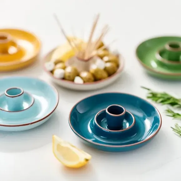 Glazed Olive Dish with Pip Well - Ink, Terracotta